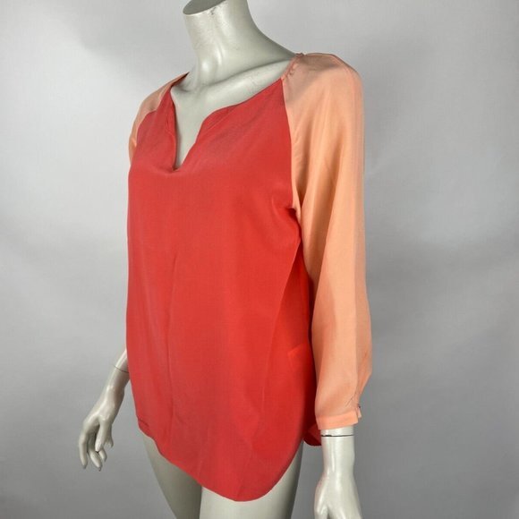 Eileen Fisher Color block Silk Tunic Top Women‎ PM V-Neck 3/4 Sleeve Lightweight - Picture 3 of 15